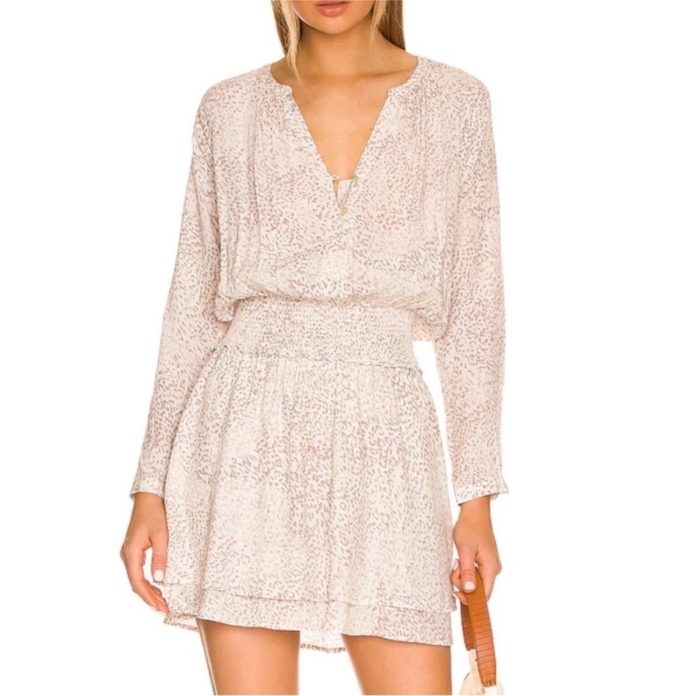 RAILS Jasmine Cream Snakeskin Dress Animal Print Size S Mini Long Sleeve Flowy